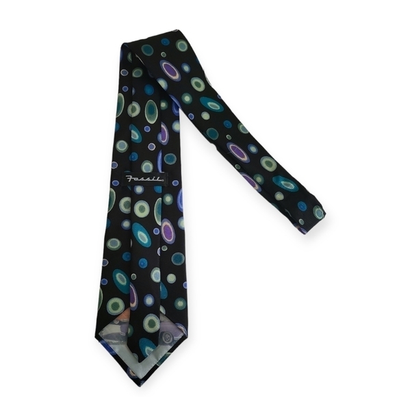 Fossil Black Atomic Print Peek a Boo Fossil Flyer Silk Tie - Picture 3 of 7